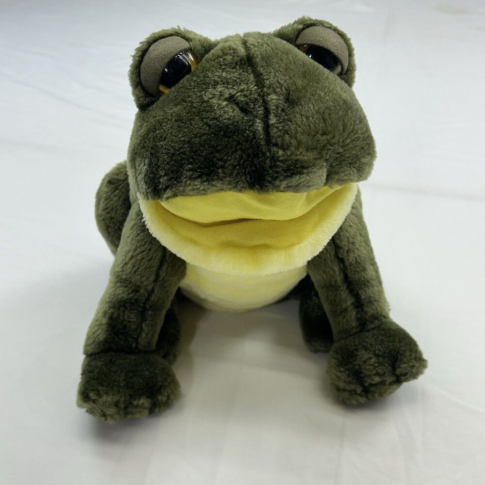 Ron Banafato Green Bull Frog Puppet Plush Stuffed Animal Play